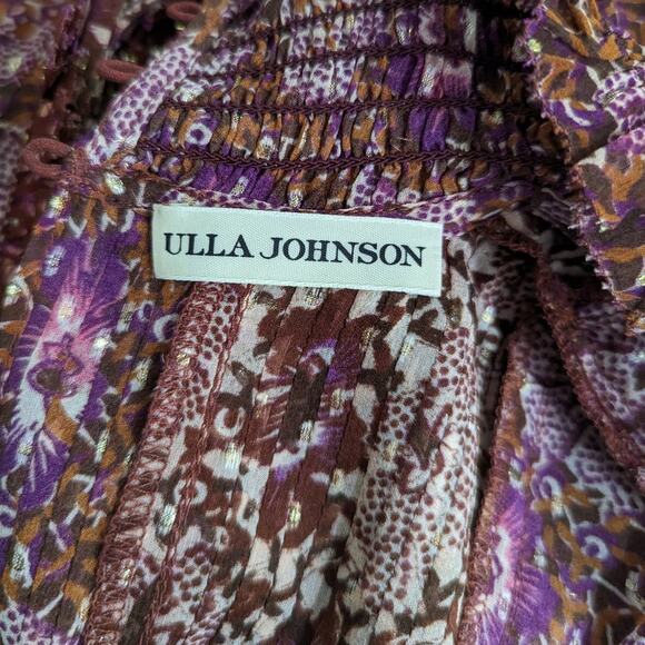 ULLA JOHNSON Elita Ruffle Long Sleeve Blouse Claret Patchwork Size 0 XS Preowned - Picture 8 of 15